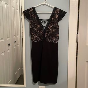 Lulus black short sleeve dress, lace up back size small (S)